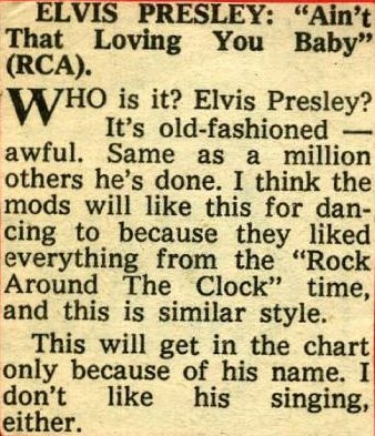Unflattering review of latest Elvis single mid-1960s